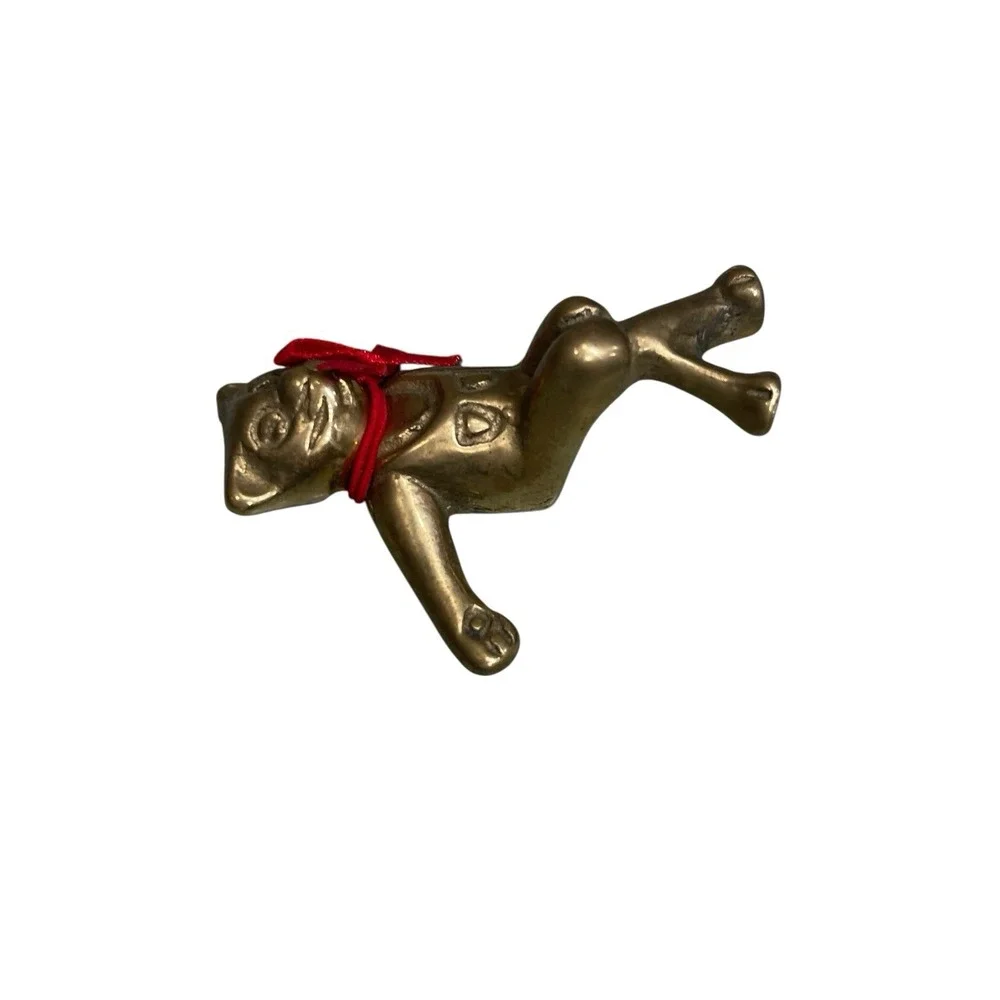 Brass Cats Kittens Sitting Cross Leg Metal Bench Red Ties Taiwan‎ Pair Trinket